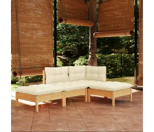 4-Daļīgs Dārza Mēbeļu Komplekts Ar Krēmkrāsas Matračiem, Priede Vidaxl