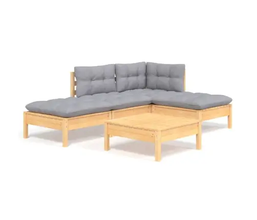 Sodo Komplektas Su Pilkomis Pagalvėmis, 5 Dalių, Pušis