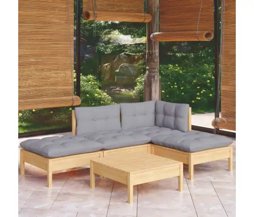 Sodo Komplektas Su Pilkomis Pagalvėmis, 5 Dalių, Pušis