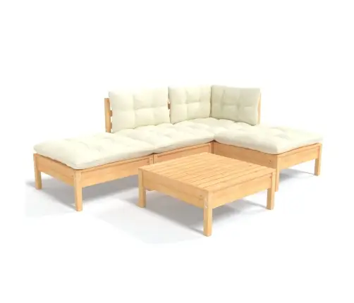 5-Daļīgs Dārza Mēbeļu Komplekts Ar Krēmkrāsas Matračiem, Priede Vidaxl