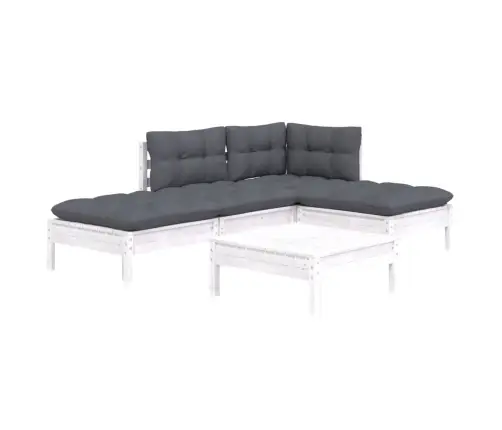 5-Daļīgs Dārza Mēbeļu Komplekts Ar Matračiem, Balta Priede Vidaxl