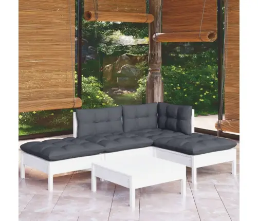 5-Daļīgs Dārza Mēbeļu Komplekts Ar Matračiem, Balta Priede Vidaxl