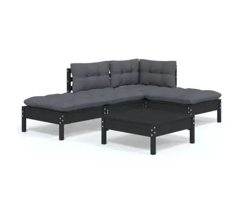 5-Daļīgs Dārza Mēbeļu Komplekts Ar Matračiem, Melna Priede Vidaxl