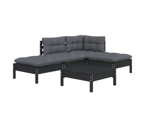 5-Daļīgs Dārza Mēbeļu Komplekts Ar Matračiem, Melna Priede Vidaxl