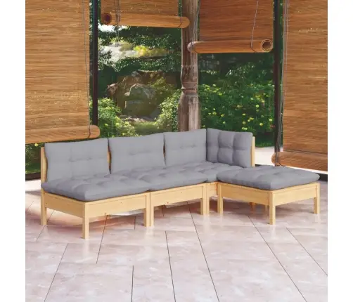 4-Daļīgs Dārza Mēbeļu Komplekts Ar Pelēkiem Matračiem, Priede Vidaxl