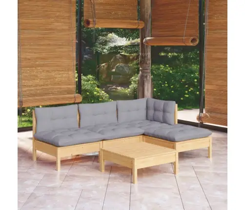 Sodo Komplektas Su Pilkomis Pagalvėmis, 5 Dalių, Pušis