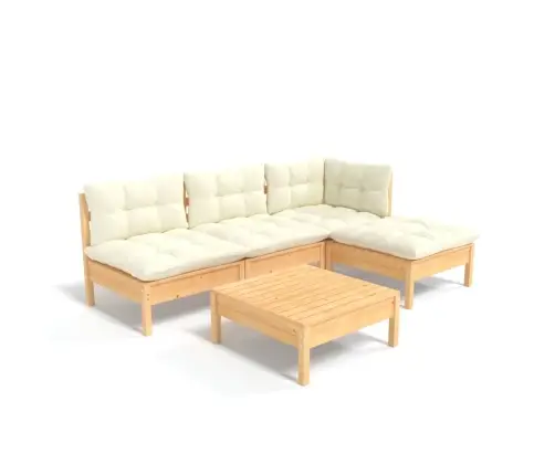 5-Daļīgs Dārza Mēbeļu Komplekts Ar Krēmkrāsas Matračiem, Priede Vidaxl