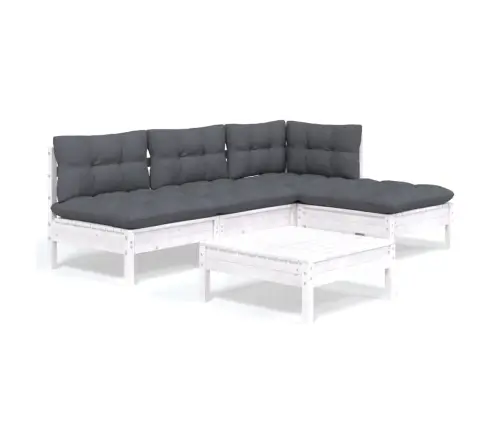 5-Daļīgs Dārza Mēbeļu Komplekts Ar Matračiem, Balta Priede Vidaxl