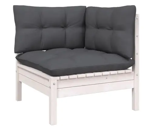 5-Daļīgs Dārza Mēbeļu Komplekts Ar Matračiem, Balta Priede Vidaxl