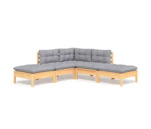 5-Osaline Aiamööbli Komplekt Hallide Patjadega, Männipuit