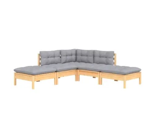 5-Osaline Aiamööbli Komplekt Hallide Patjadega, Männipuit