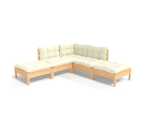 5-Daļīgs Dārza Mēbeļu Komplekts Ar Krēmkrāsas Matračiem, Priede Vidaxl