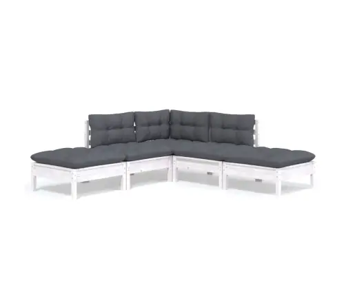 5-Daļīgs Dārza Mēbeļu Komplekts Ar Matračiem, Balta Priede Vidaxl