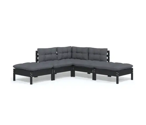 Sodo Komplektas Su Pagalvėmis, 5 Dalių, Juodas, Pušies Mediena