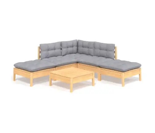 6-Daļīgs Dārza Mēbeļu Komplekts Ar Pelēkiem Matračiem, Priede Vidaxl