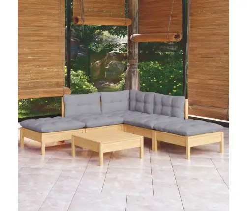 6-Daļīgs Dārza Mēbeļu Komplekts Ar Pelēkiem Matračiem, Priede Vidaxl