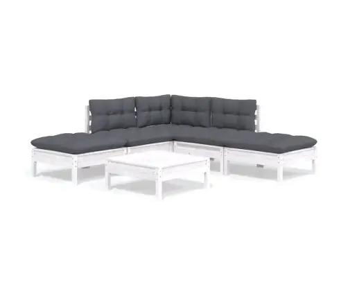 6-Daļīgs Dārza Mēbeļu Komplekts Ar Matračiem, Balta Priede Vidaxl