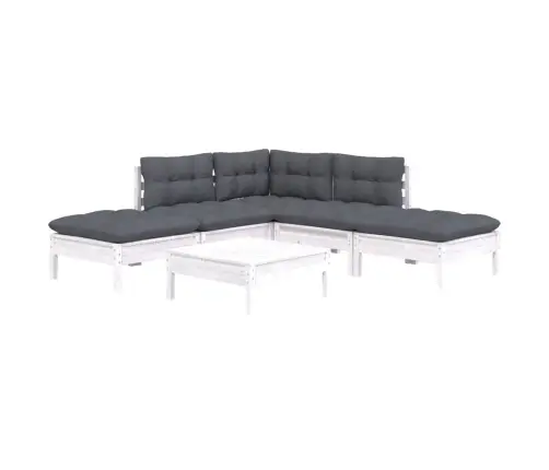 6-Daļīgs Dārza Mēbeļu Komplekts Ar Matračiem, Balta Priede Vidaxl