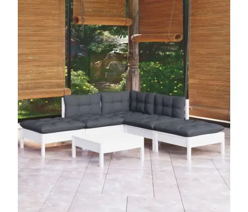 6-Daļīgs Dārza Mēbeļu Komplekts Ar Matračiem, Balta Priede Vidaxl