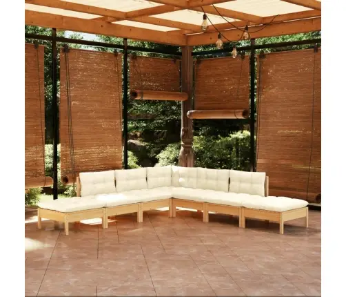 7-Daļīgs Dārza Mēbeļu Komplekts Ar Krēmkrāsas Matračiem, Priede Vidaxl