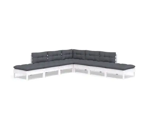 7-Daļīgs Dārza Mēbeļu Komplekts Ar Matračiem, Balta Priede Vidaxl