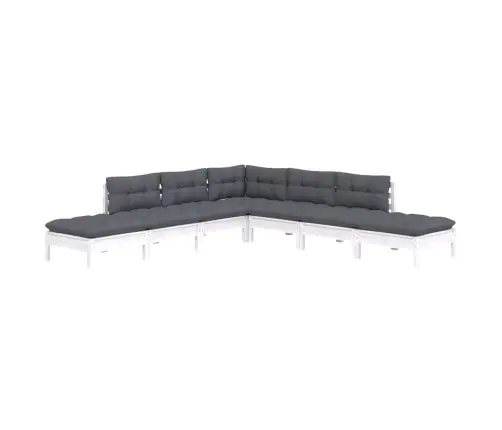 7-Daļīgs Dārza Mēbeļu Komplekts Ar Matračiem, Balta Priede Vidaxl