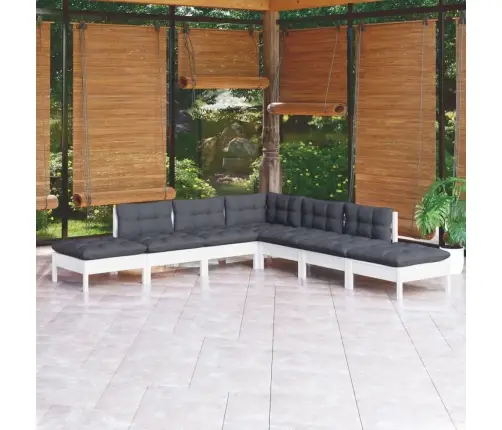 7-Daļīgs Dārza Mēbeļu Komplekts Ar Matračiem, Balta Priede Vidaxl