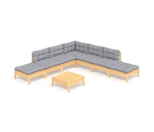 8-Daļīgs Dārza Mēbeļu Komplekts Ar Pelēkiem Matračiem, Priede Vidaxl