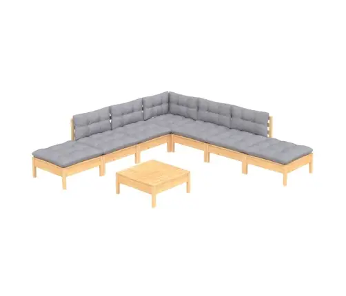 8-Daļīgs Dārza Mēbeļu Komplekts Ar Pelēkiem Matračiem, Priede Vidaxl