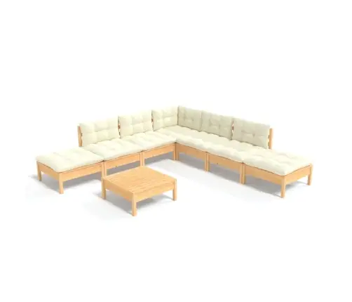 8-Daļīgs Dārza Mēbeļu Komplekts Ar Krēmkrāsas Matračiem, Priede Vidaxl