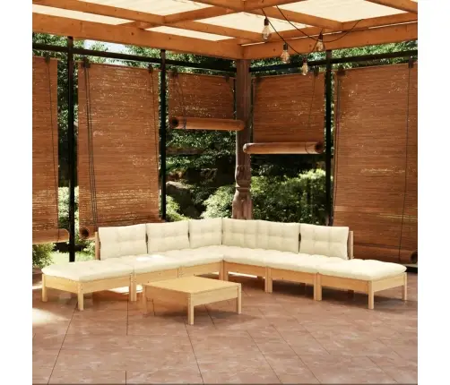 8-Daļīgs Dārza Mēbeļu Komplekts Ar Krēmkrāsas Matračiem, Priede Vidaxl