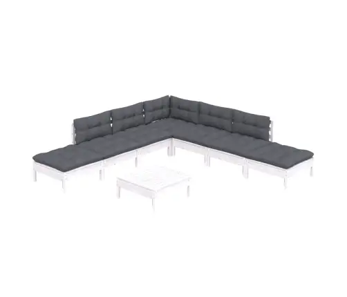 Sodo Komplektas Su Pagalvėmis, 8 Dalių, Baltas, Pušies Mediena