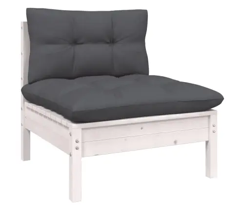 Sodo Komplektas Su Pagalvėmis, 8 Dalių, Baltas, Pušies Mediena