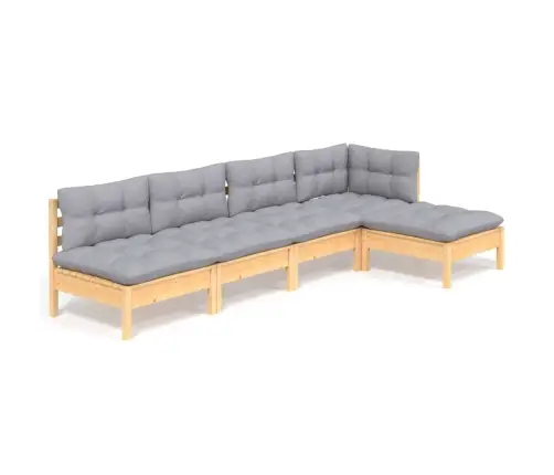 5-Osaline Aiamööbli Komplekt Hallide Patjadega, Männipuit