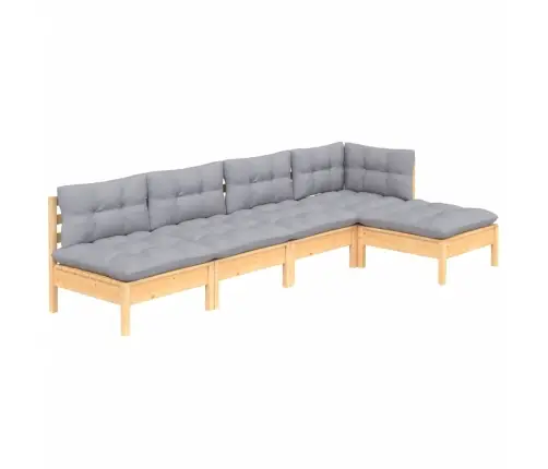 5-Osaline Aiamööbli Komplekt Hallide Patjadega, Männipuit