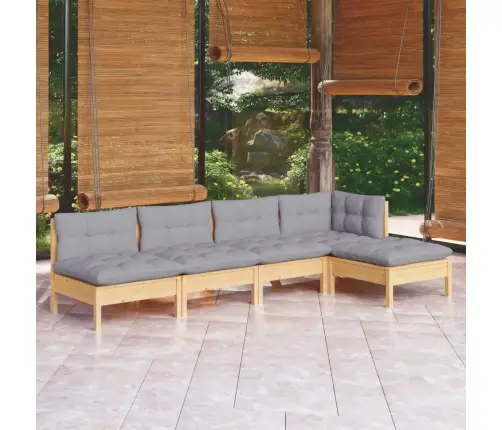 5-Osaline Aiamööbli Komplekt Hallide Patjadega, Männipuit