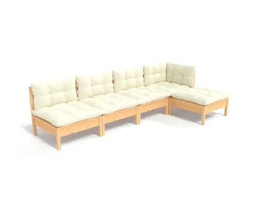 5-Osaline Aiamööbli Komplekt Kreemjate Patjadega, Männipuit