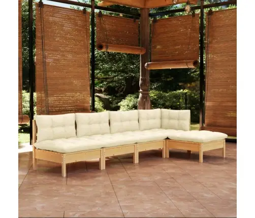 5-Osaline Aiamööbli Komplekt Kreemjate Patjadega, Männipuit