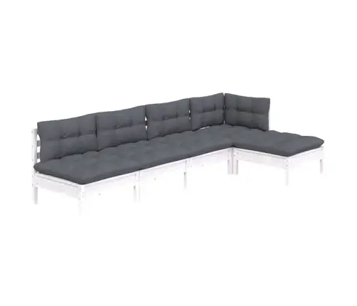 5-Daļīgs Dārza Mēbeļu Komplekts Ar Matračiem, Balta Priede Vidaxl