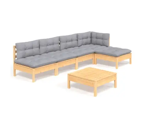 6-Daļīgs Dārza Mēbeļu Komplekts Ar Pelēkiem Matračiem, Priede Vidaxl