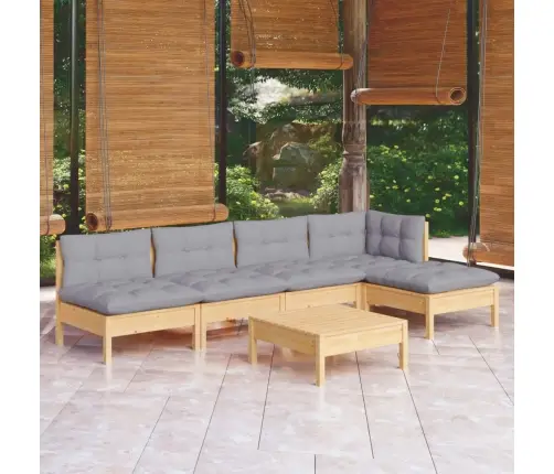 6-Daļīgs Dārza Mēbeļu Komplekts Ar Pelēkiem Matračiem, Priede Vidaxl