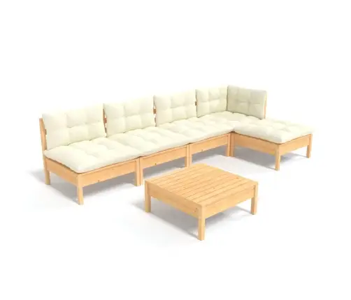 6-Daļīgs Dārza Mēbeļu Komplekts Ar Krēmkrāsas Matračiem, Priede Vidaxl