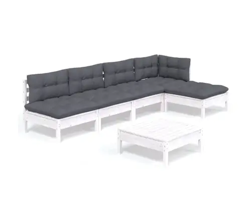 Sodo Komplektas Su Pagalvėmis, 6 Dalių, Baltas, Pušies Mediena