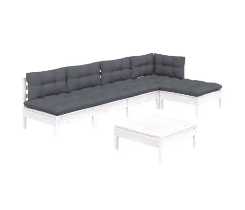 Sodo Komplektas Su Pagalvėmis, 6 Dalių, Baltas, Pušies Mediena