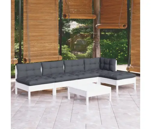 Sodo Komplektas Su Pagalvėmis, 6 Dalių, Baltas, Pušies Mediena