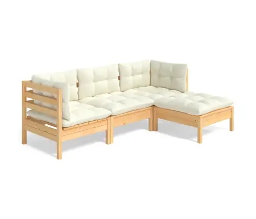 4-Daļīgs Dārza Mēbeļu Komplekts Ar Krēmkrāsas Matračiem, Priede Vidaxl