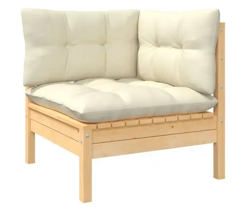 4-Daļīgs Dārza Mēbeļu Komplekts Ar Krēmkrāsas Matračiem, Priede Vidaxl