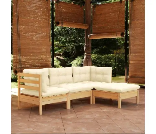 4-Daļīgs Dārza Mēbeļu Komplekts Ar Krēmkrāsas Matračiem, Priede Vidaxl