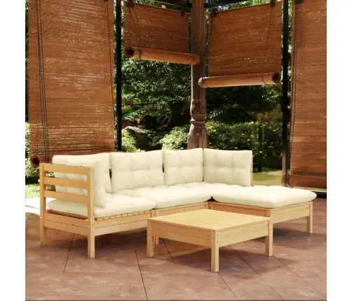 5-Daļīgs Dārza Mēbeļu Komplekts Ar Krēmkrāsas Matračiem, Priede Vidaxl