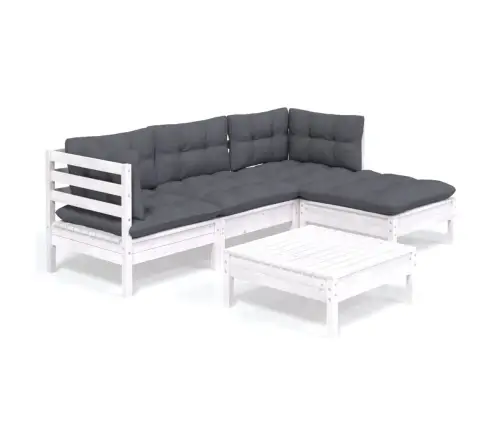 5-Daļīgs Dārza Mēbeļu Komplekts Ar Matračiem, Balta Priede Vidaxl